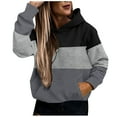thumbnail image 2 of Zedker Casual Color Block Splicing Long Sleeve Hooded Sweatshirts for Women,Comfy Loose Leopard Print Fall Hoodies with Kangaroo Pocket,Black,L, 2 of 7