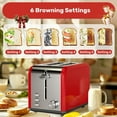 thumbnail image 5 of YSSOA Stainless Steel 2 Slice Toaster, 6 Browning Setting and Bagel/Defrost/Cancel Functions, Retro Compact Oven, Extra Wide Slot, Removable Crumb Tray, Red, 5 of 7