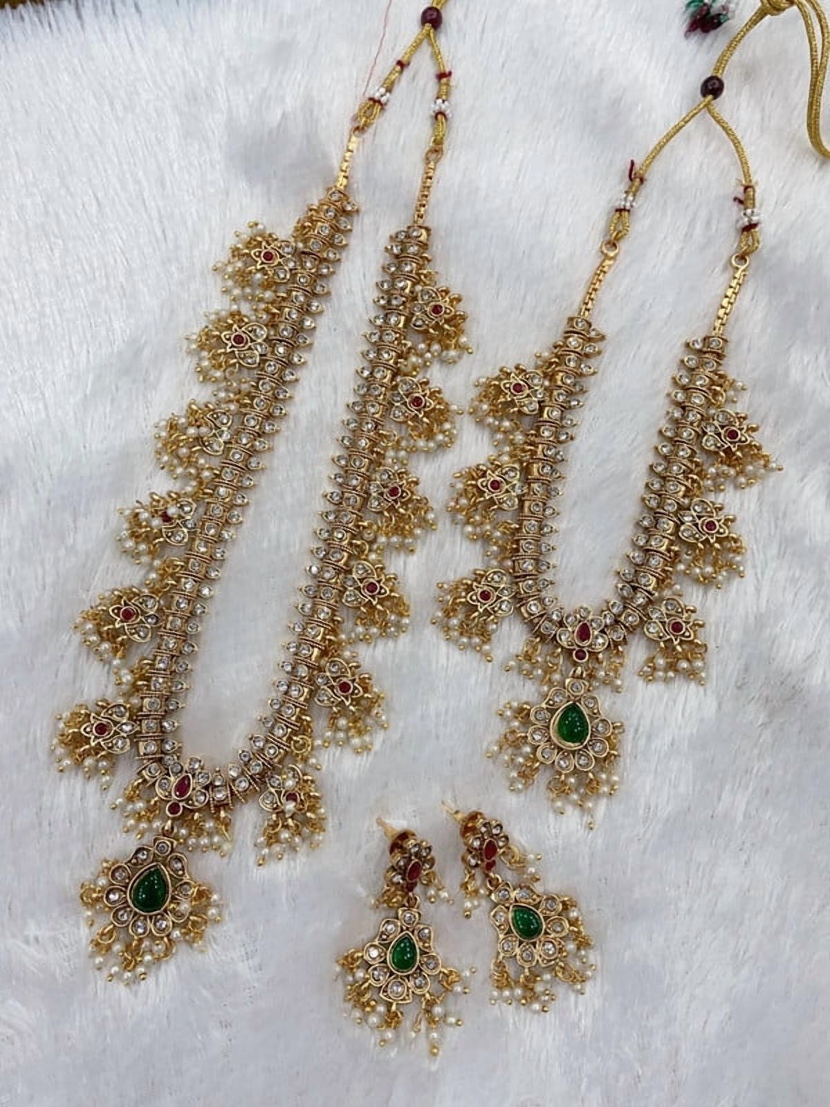 Indian Bridal Guttapusalu Necklace Set - Matte Gold Temple Jewelry, One Gram Gold Wedding Gift for Brides