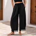 thumbnail image 2 of RFQWOVSR Women's High Waist Drawstring Wide Leg Linen Pants with Lace Trim Pockets Loose Fit Casual Summer Trousers L, 2 of 4