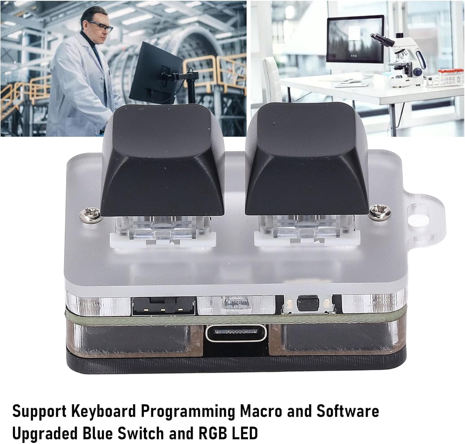 RVKXHD USB 2-Key Mini Keypad, Support Programming Macro and Software Blue Switch Custom Keyboard with RGB Light, Support Bluetooth and USB C Connection