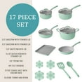 thumbnail image 4 of The Pioneer Woman Sutton 17-Piece Ceramic Cookware Set with Strainer Lids and Cookie Sheet with Rack, Green, 4 of 20