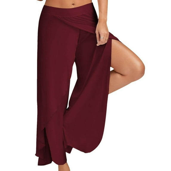 Colisha Ladies Petite High Slit Harem Yoga Pants Womens Loose Fit Lounge Beach Pants Wide Leg Pants Loungewear