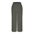 thumbnail image 2 of Lenpel Women's Cotton Linen Pants Baggy Elastic High Waisted Pleated Front Wide Leg Trousers Casual Palazzo Pants with Pockets, 2 of 5