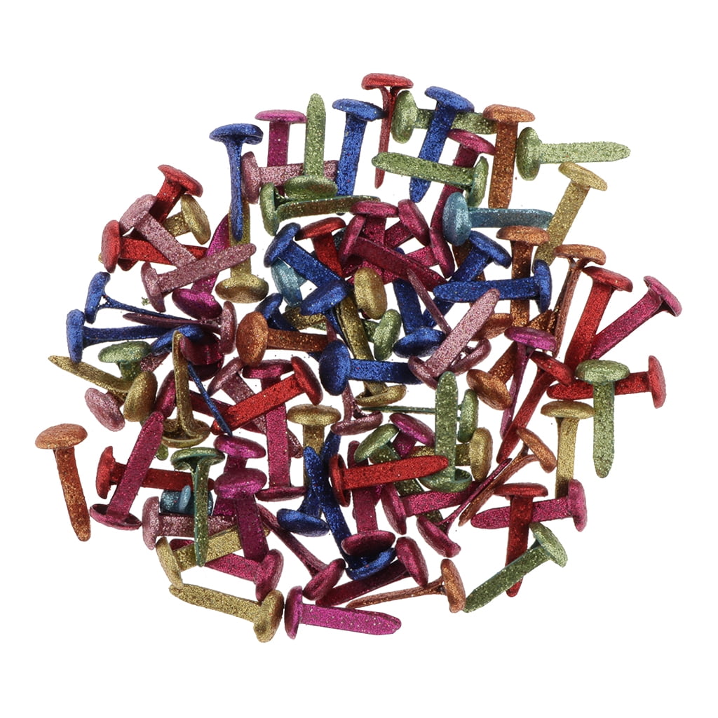50/ Crystal/Glitter/Flat DIY Brad Office Brads Metal Paper Fasteners D