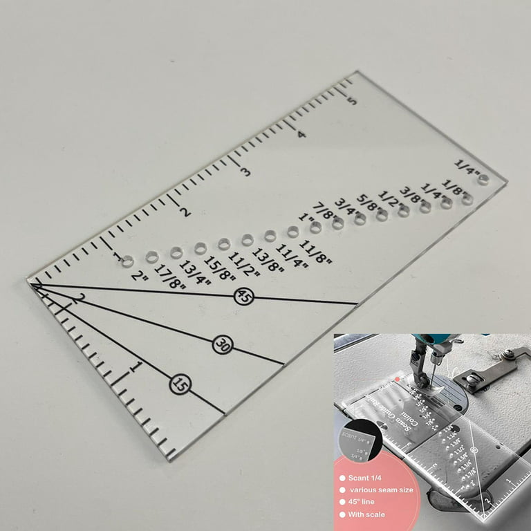 Sew Seam Ruler for Sewing Machine, Quilting Seam Guide Ruler for Hems, Perforated Seam Seam Measuring Tool with, Size: 17×7cm, Clear