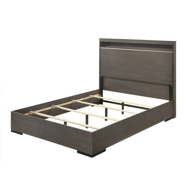 ACME Escher Wooden Queen Panel Bed with LED in Gray Oak