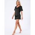 thumbnail image 2 of DARING DIVA Silky Satin Short Sleeve Shorts Set V Neck Lounge Pajama Set S Black, 2 of 7