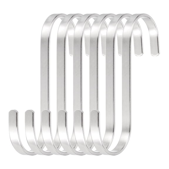 Uxcell 4.3 Inch Flat S Hooks, 6 Pcs Metal S-Shape Closet Hanging Hooks Stainless Steel Hangers for Plants Bird Feeders Garden Kitchen Bathroom Wardrobe, Silver