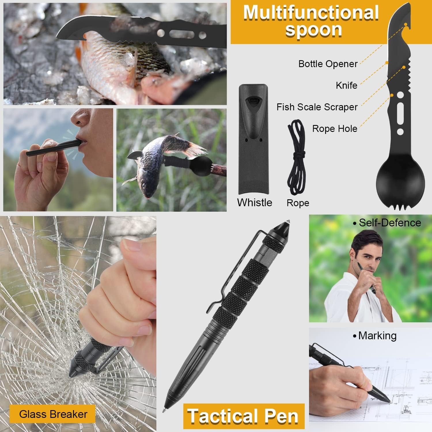 A house of tools Survival Kit, Gifts for Men Dad Husband, Emergency Survival Gear and Equipment 19 in 1, Fishing Hunting Birthday for Men, Camping Accessories, Cool Gadget, Camping Essentials