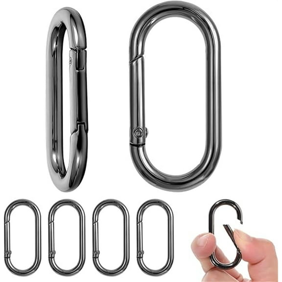 Duslogis 6 Pcs Oval Carabiner Snap Clip, Metal Spring Key Ring, Trigger Snap O Ring Hooks Clip Spring Keyring Buckle Heavy Oval Dog Tag Clips for Bags Purse Keychain Replacement, Black