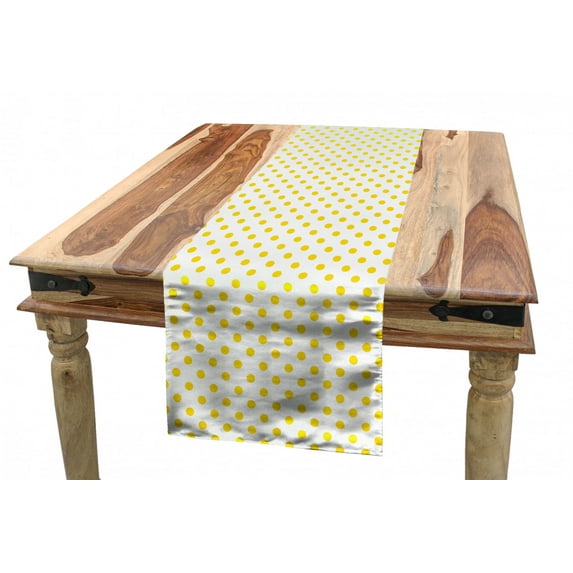 Yellow Table Runner, Picnic Like 50s 60s 70s Retro Themed Yellow Spotted White Pattern Print, Dining Room Kitchen Rectangular Runner, 3 Sizes, by Ambesonne