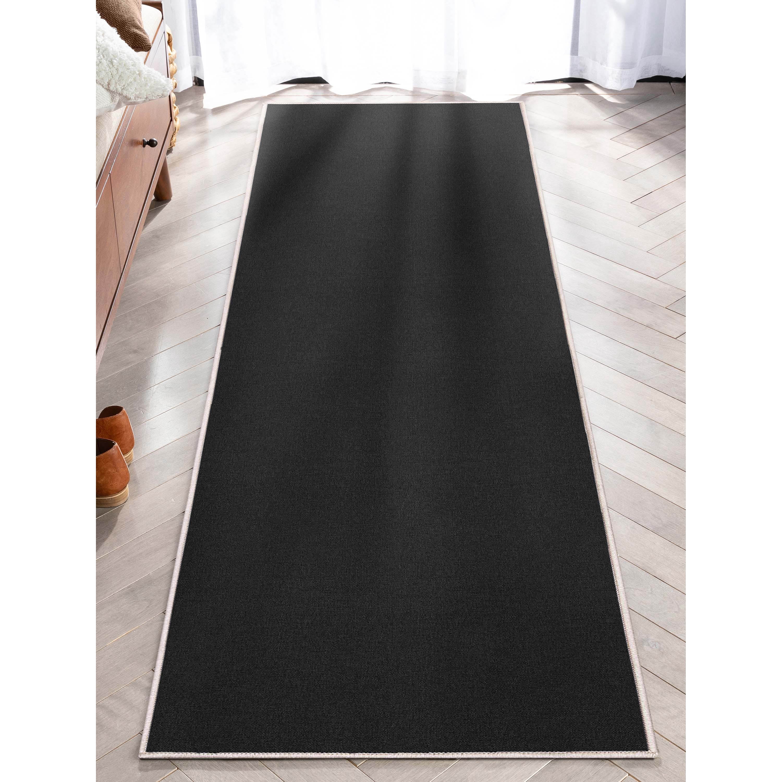 Well Woven Plain Solid Modern Solid Black Flat-Weave 20" x 5' Runner Rug