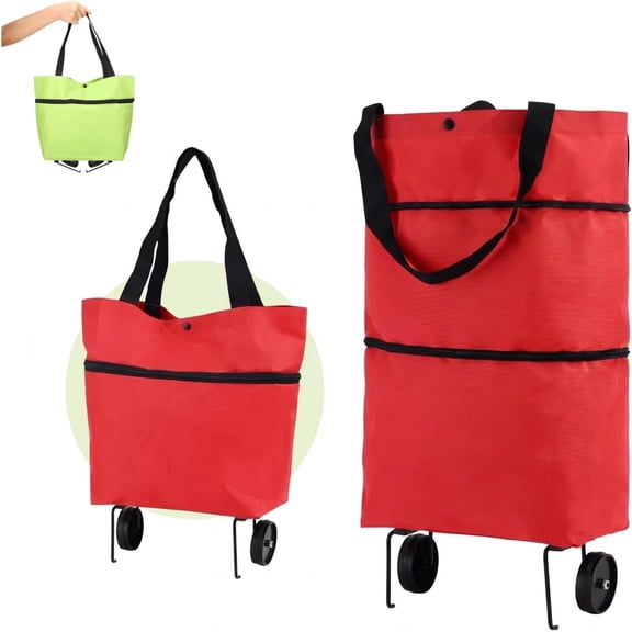 2-in-1 Foldable Shopping Cart 2027 New Portable Shopping Bag on Wheels | Reusable Waterproof Trolley Collapsible Grocery Shopping Tote Bag Cart with Wheels for Supermarket Laundry Travel
