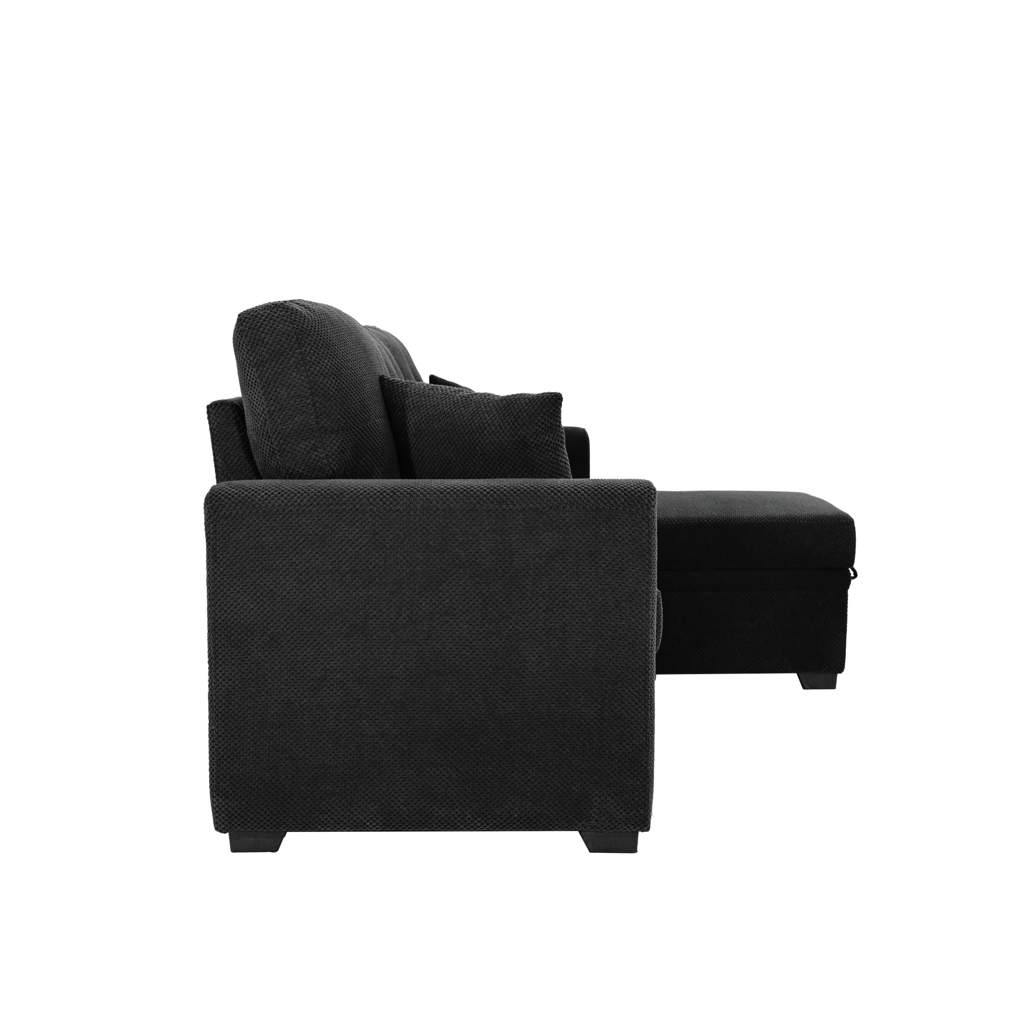 Leumius L Shaped Sectional Sofa with Pull Out Bed and Storage Chaise, 3 Seater Sectional Couch Convertible Sofa Bed for Small Space, Apartment & Guest Room, Black01
