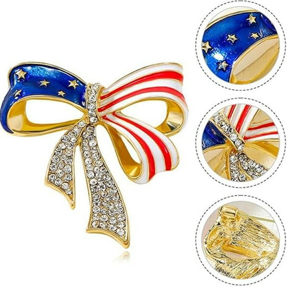 US America Flag Brooch Pin Brooches Flag Brooch Pins Red White And Blue USA Star Patriotic Bow Brooches Independence Outfits Accessories Jewelry Election Ornament