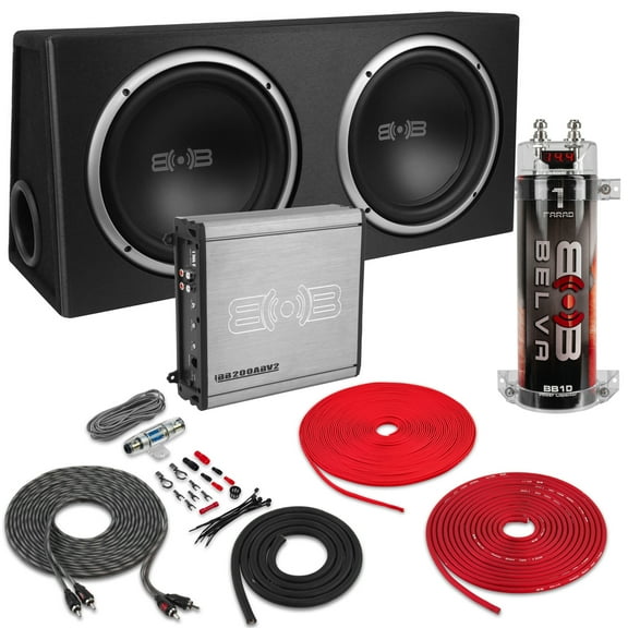 Belva BPKG210v2 1000W Dual 10” Subwoofers   Ported Box   Amp Kit   1 Farad Car Audio Bass Package