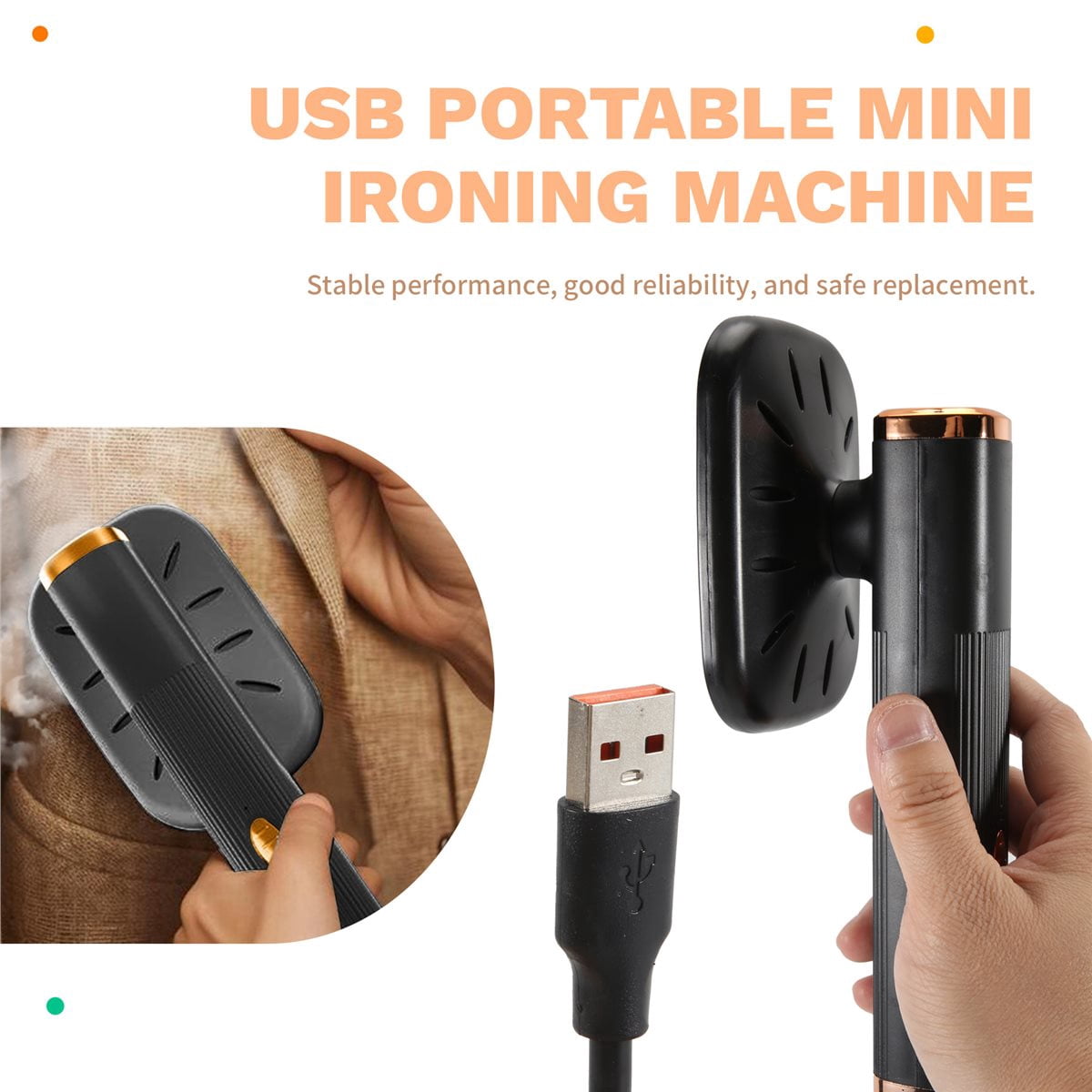 Portable Travel Steamer for Clothes Mini Steam Iron 180°Rotatable Handheld Fabric Black