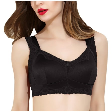 GuessLookry 2023 Sexy Lingerie Women Wireless Anti-sagging Front Zip Breathable Satin Lace Hem Plus Size Bra New Year Gift