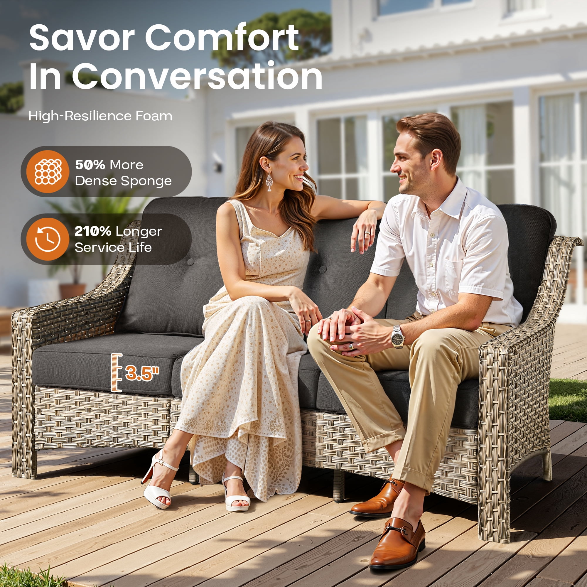 Vcatnet 4 Pieces Patio Outdoor Conversation Set High Back Wicker Rattan Furniture Outdoor Sectionals with Coffee Table, Black