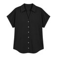 thumbnail image 5 of Stamzod Womens Short Sleeve Shirts V Neck Collared Button Up Shirt Tops with Pockets Oversize Dressy Casual Women Shirts Black-4 L, 5 of 7