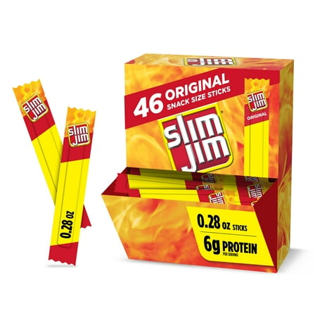 2 x - Slim Jim Smoked Meat Sticks, Original Flavor, 6g Protein Per Serving, Snack Size, Lunchbox Snack, 0.28 oz. (46 Count)