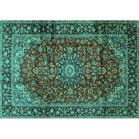 Ahgly Company Indoor Rectangle Medallion Turquoise Blue Traditional Area Rugs, 2' x 3'