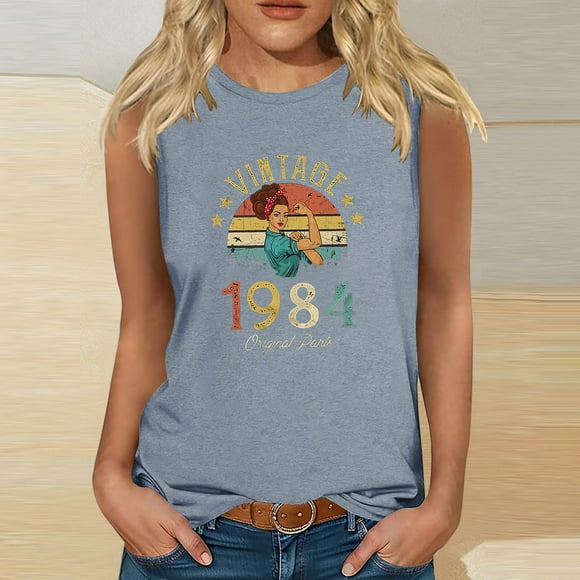 LSLJS 1984 Vintage Shirt for Women 40th Birthday Gifts Idea Retro T Shirts Party Tops Funny Tees, Womens Tank Tops