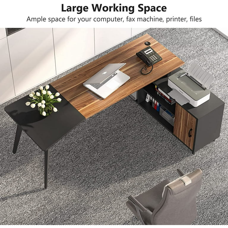 Free Shipping on Chicent L-shaped Modern Executive Desk with Ample