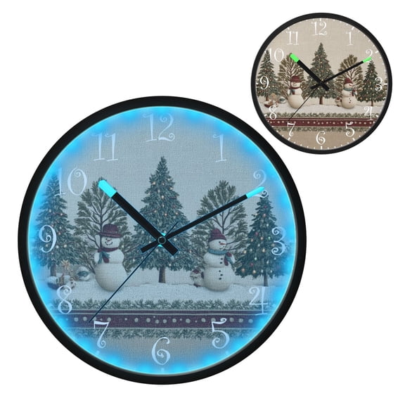 Voice Activated Clock with Glow Light 12 Inch Large Silent Wall Clock Battery Operated for Home Decor Snowmen and Deer in The Forest