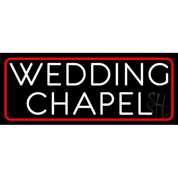 Red Border Wedding Chapel LED Neon Sign 10" Tall x 24" Wide - inches, Black Square Cut Acrylic Backing, with Dimmer - Premium built indoor Sign for Wedding Chapel.