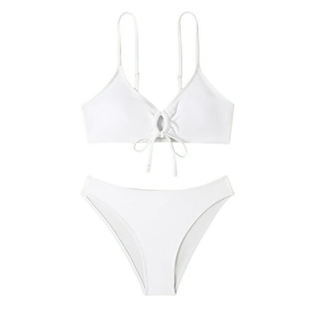 Swimsuits for Women Sexy Push Up Bikini Set Thong Brazilian Solid Color Beach Wear White Women Bathing Suits M