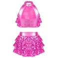 thumbnail image 2 of TSSOE Kids Girls Sleeveless Sequins Tiered Crop Top with Skirt Latin Jazz Modern Rumba Salsa Samba Hot Pink 12, 2 of 7