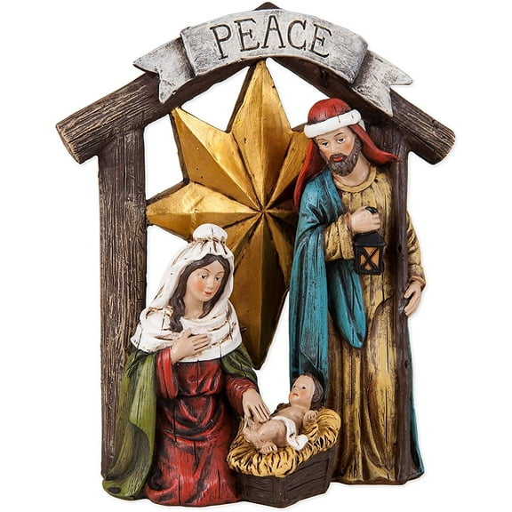 Transpac Imports Peace Banner Holy Family 7.5 x 6.5 Resin Stone Christmas Nativity Figurine