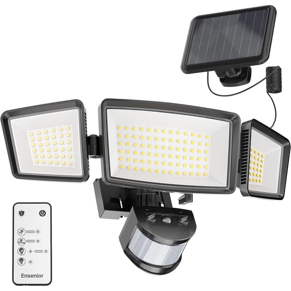 Ensenior 5 Motion Sensor Modes Solar Security Light, 1800LM 270° Wide Angle 3 Heads LED Flood Lights, IP65 Waterproof Wall Light