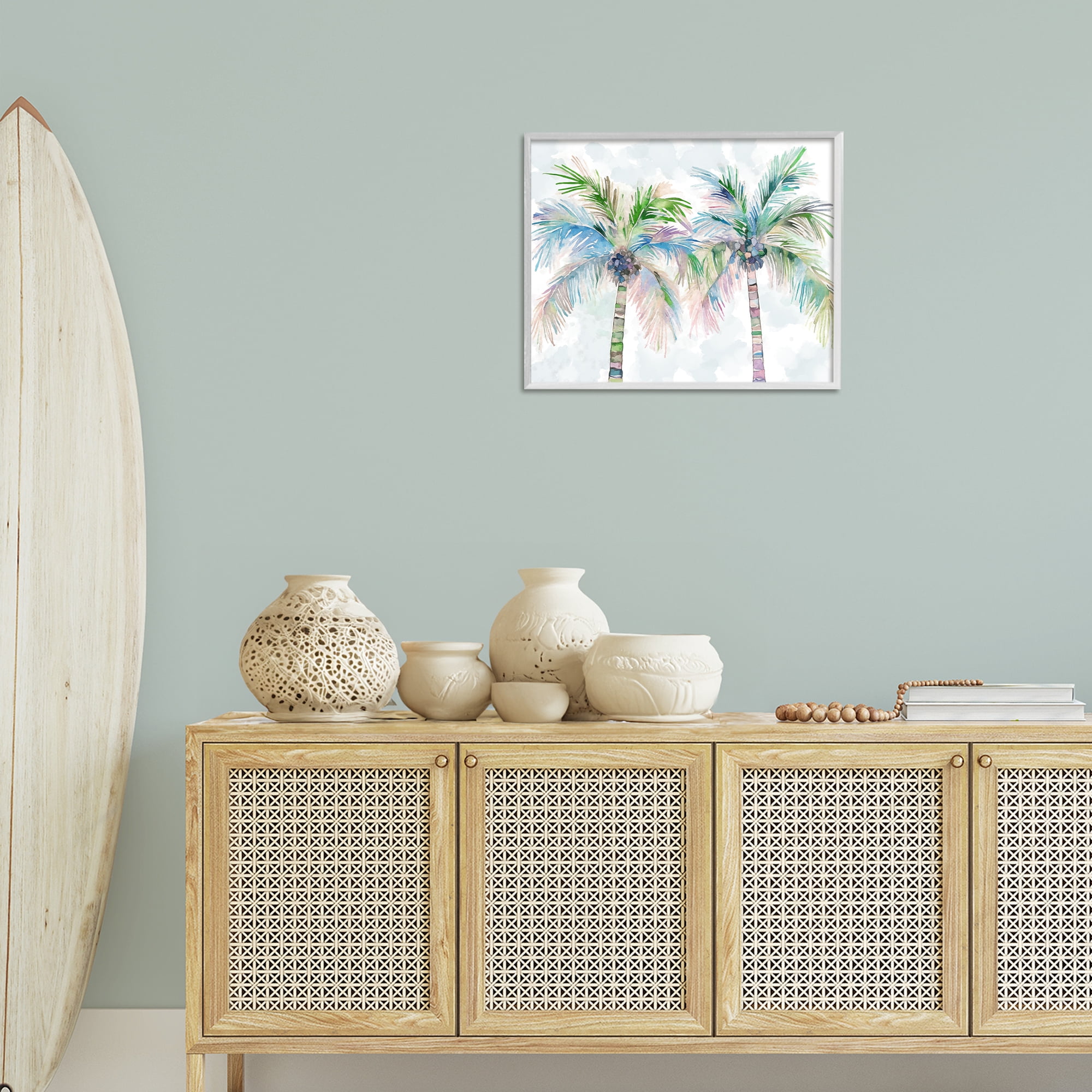Stupell Industries Soft Palm Tree Pair Botanical & Floral Painting White Framed Art Print Wall Art, 20 x 16