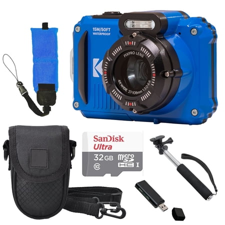 Kodak PIXPRO WPZ2 Digital Camera (Blue) + Case + Foam Floating Strap - 32GB Kit