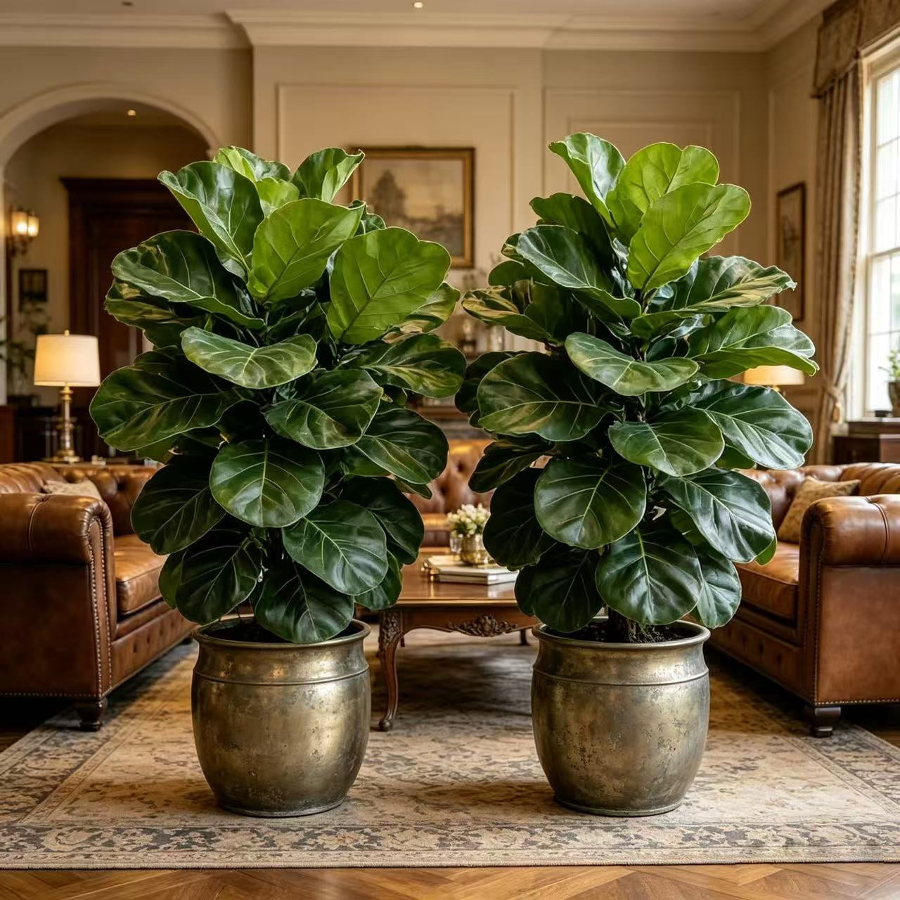 32 Inch Artificial Fiddle Leaf Fig Tree 2 Pcs - Realistic Faux Tropical Tree with Large Leaves, UV Resistant Fake Plant for Living Room, Office, Home Decor (No Pot)