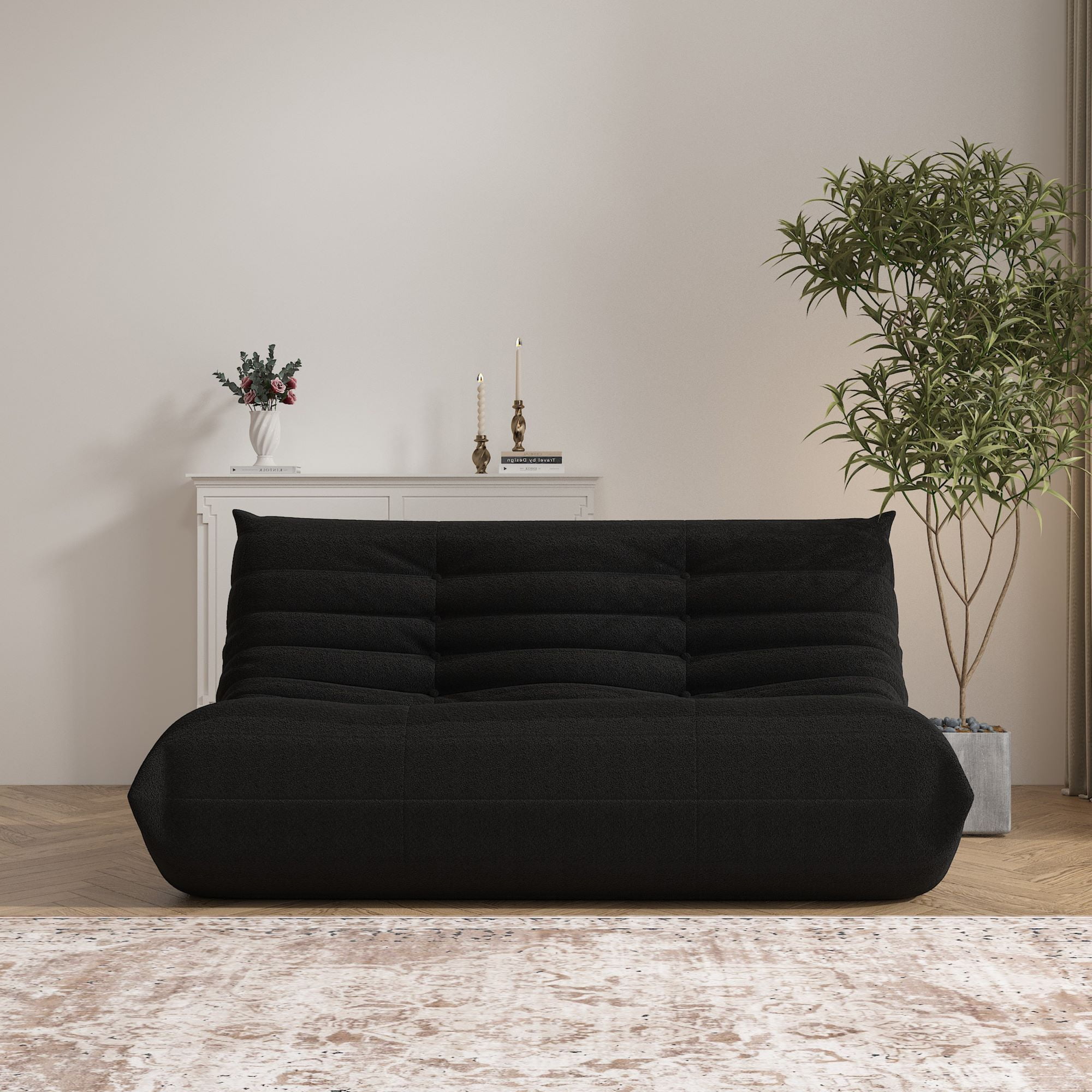 WHGBJA Oversize Bean Bag Chair for Adults, Loveseat Comfy Chair High-Density Sponges Filling Lazy Bean Bag Sofa, Black