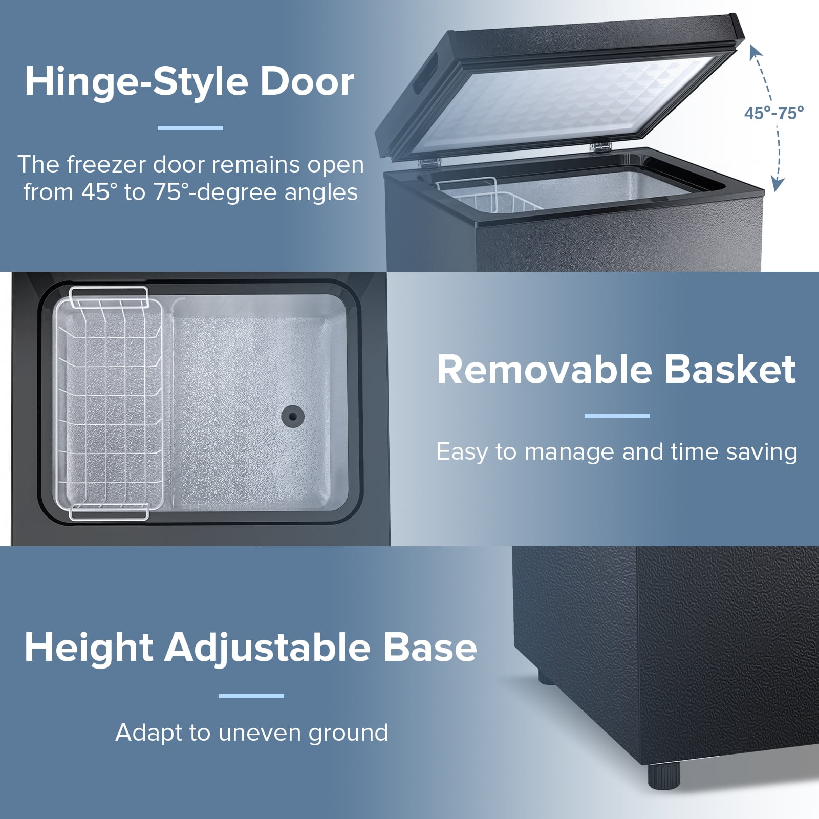 LHRIVER Mini Freezer Chest 3.5 cu ft, Deep Freezer & Side Handle, Compact Freezer with 7 Gear Adjustable Temperature, Removable Storage Basket, Black