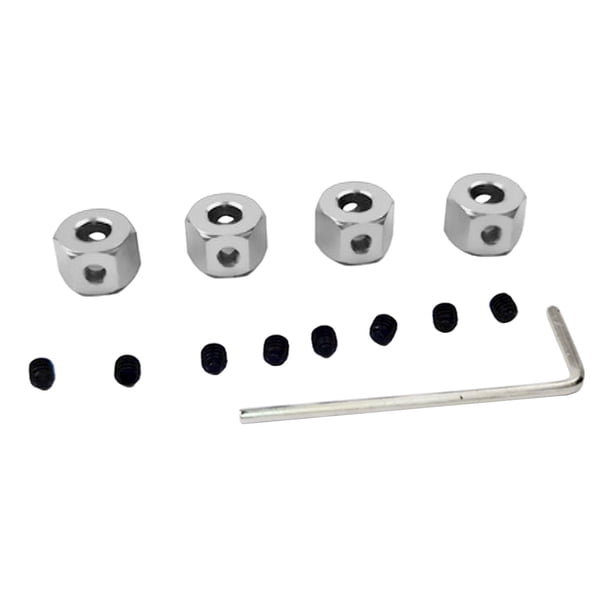 Adaptador de cubo hexagonal de rueda de aleación de aluminio de 4 piezas de 5 mm a 12 mm con tornillos de llave para Plata