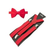 Mens 1" Inch Elastic Adjustable Y-Back Suspenders & Pre-Tied Bow Tie Set-Red