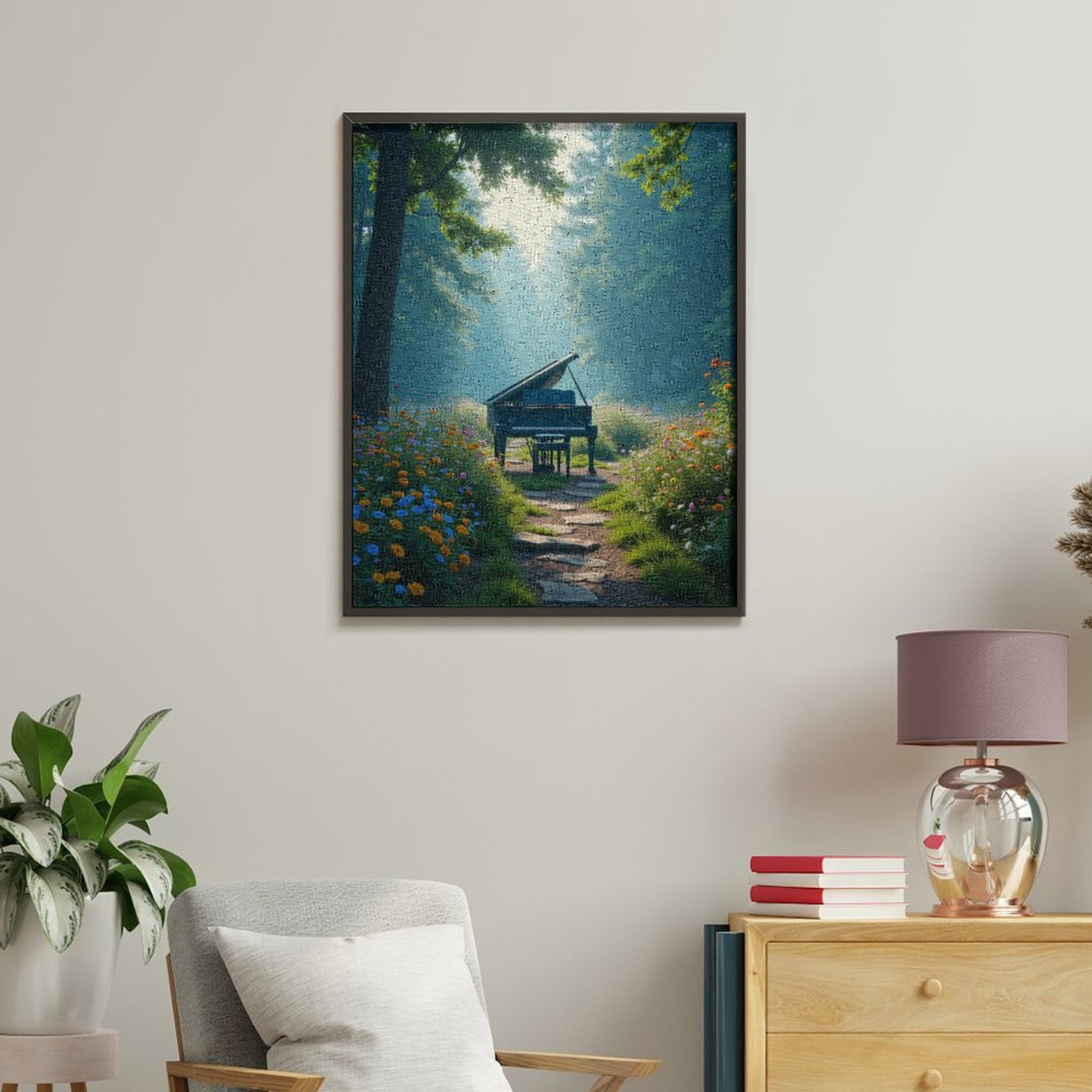 Paint By Numbers Kit for Adults Beginner - Piano In Forest Dreamy Pathway DIY Canvas Painting Kits for Adults, Frameless Paint By Number for Adults for Home Wall Decor 16x20 Inch