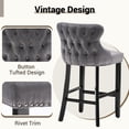 thumbnail image 6 of Bar Stool Set of 4, Legahome 26" Counter Height Bar Stools with Back, Velvet Upholstered Bar Stool with Button Tufted & Wooden Legs, Bar Stools Chair for 35-39" Kitchen Island Counter, Gray, 6 of 11