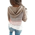 thumbnail image 3 of Women's Hooded Casual Sweater Color Block Knitted Loose Fitting Pullover with Drawstring Hood, 3 of 7