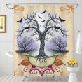 thumbnail image 1 of Gothic Tree & Moon Shower Curtain - Halloween Decor, Pastel Beige & Purple, 1 of 4