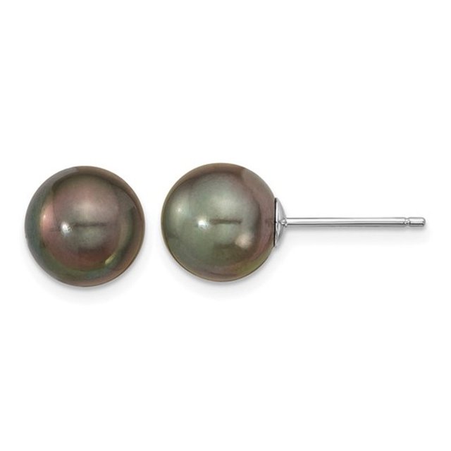 Boucles d'oreilles de goujon noire cultivées en or blanc