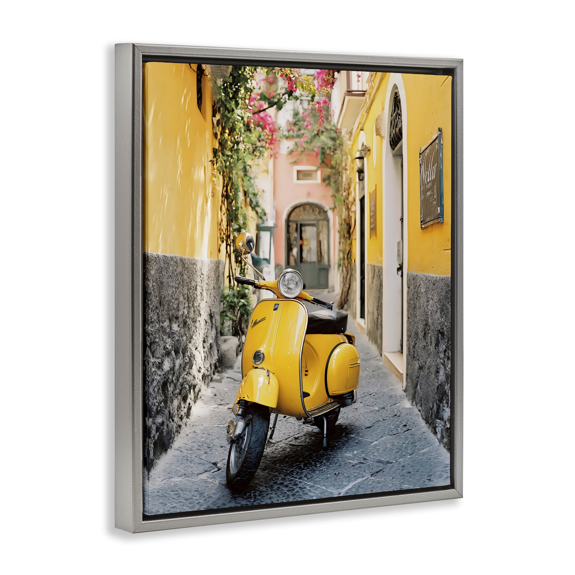 Stupell Industries Yellow Moped in Alley Gray Framed Floater Canvas Wall Art, design by Franklyn Gregory