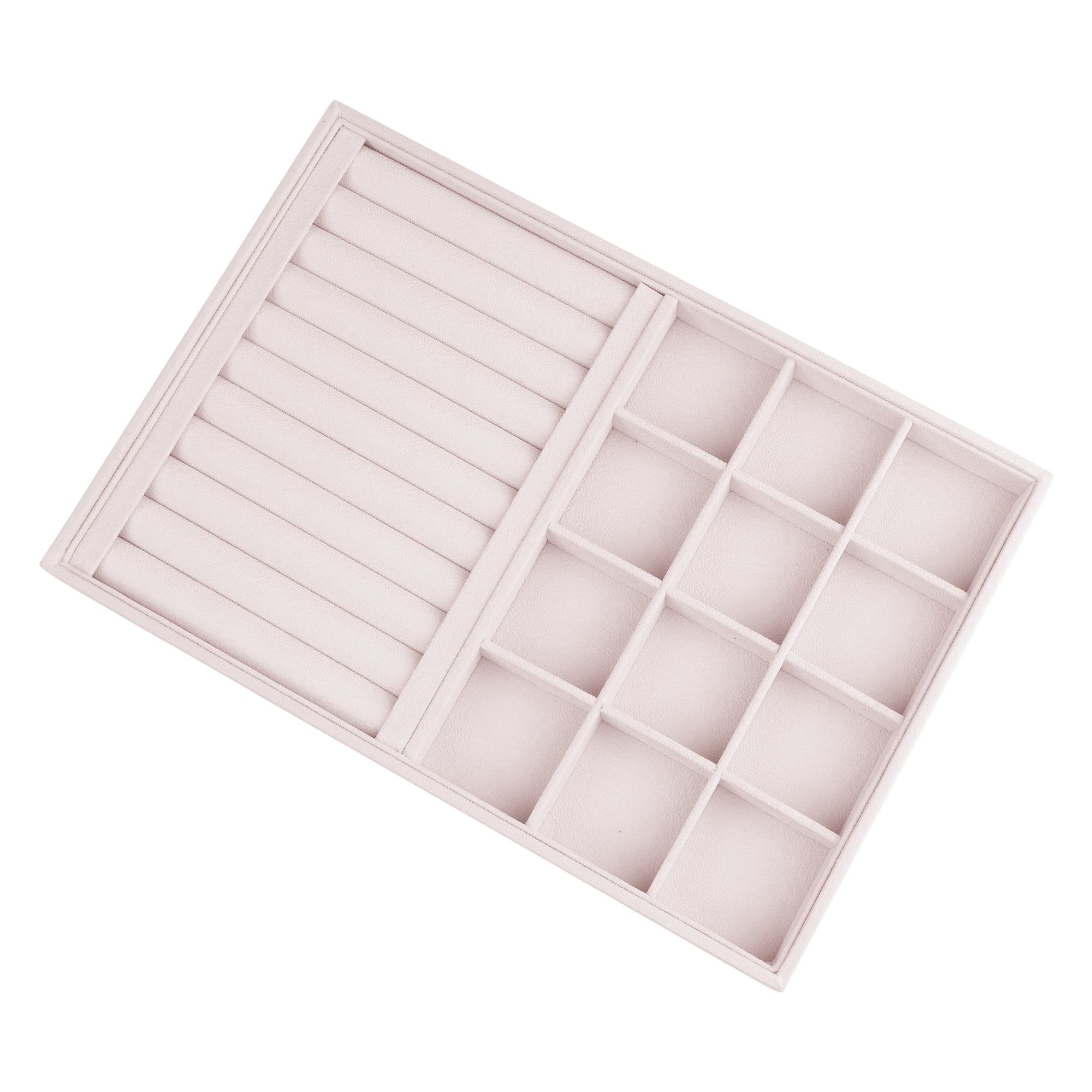 Unique Bargains Velvet Jewelry Organizers Trays with Removable Dividers Light Pink