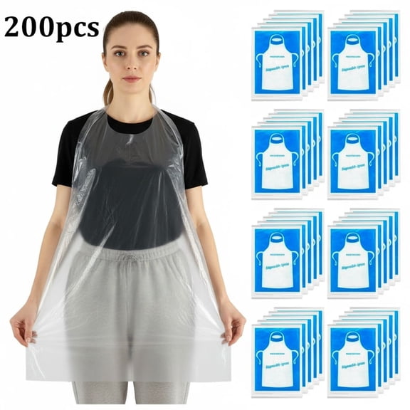 200Pcs Disposable Plastic Aprons, Waterproof Adult Aprons for Cooking Painting Housework Picnic Party Use
